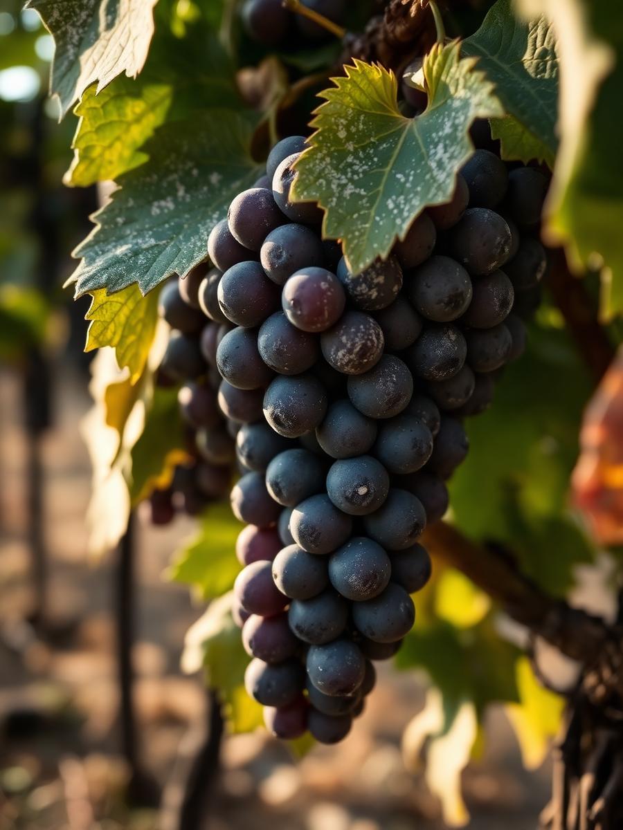 Racimo de uvas en la vid al amanecer