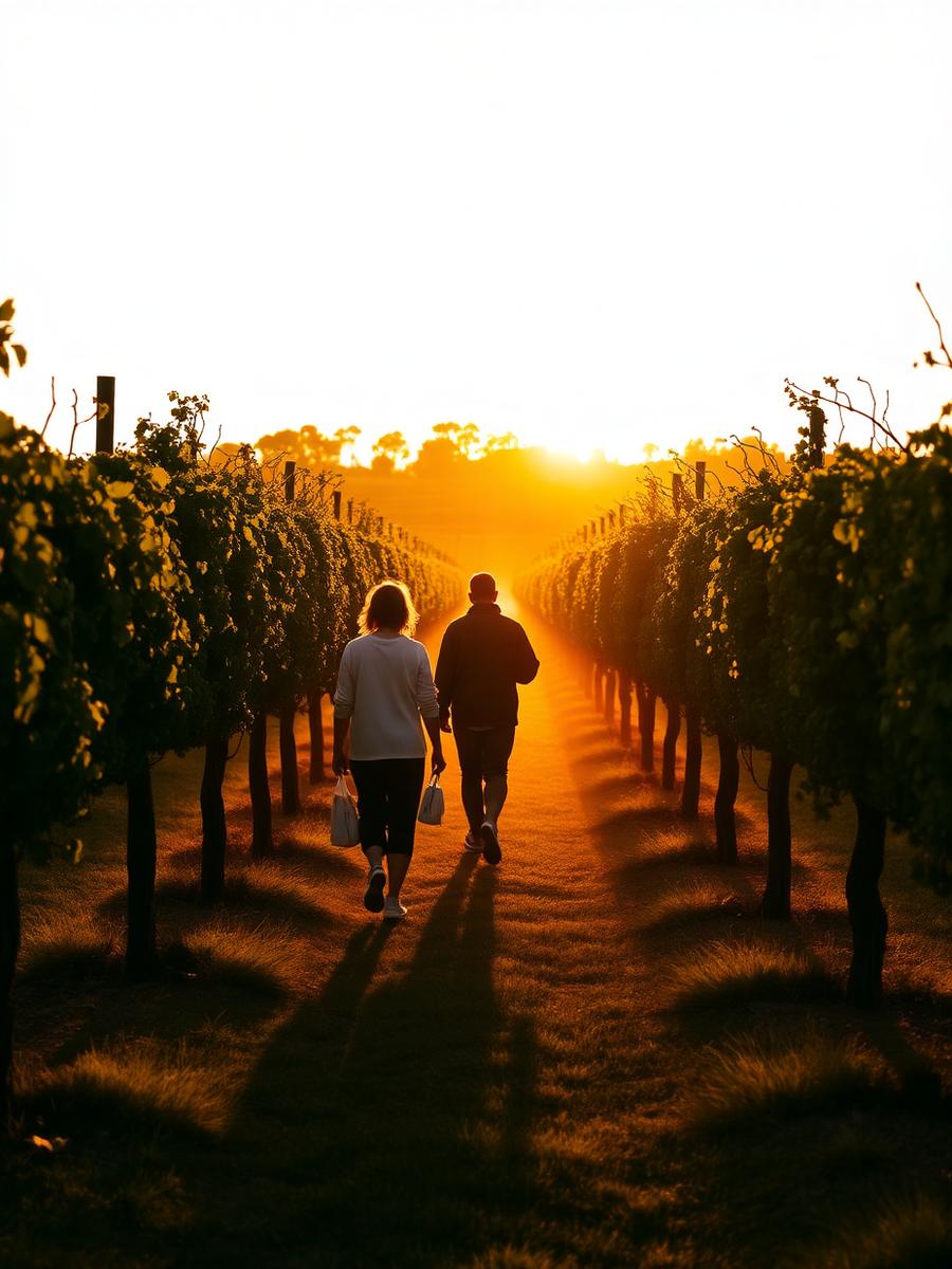 Caminata entre viñedos al atardecer