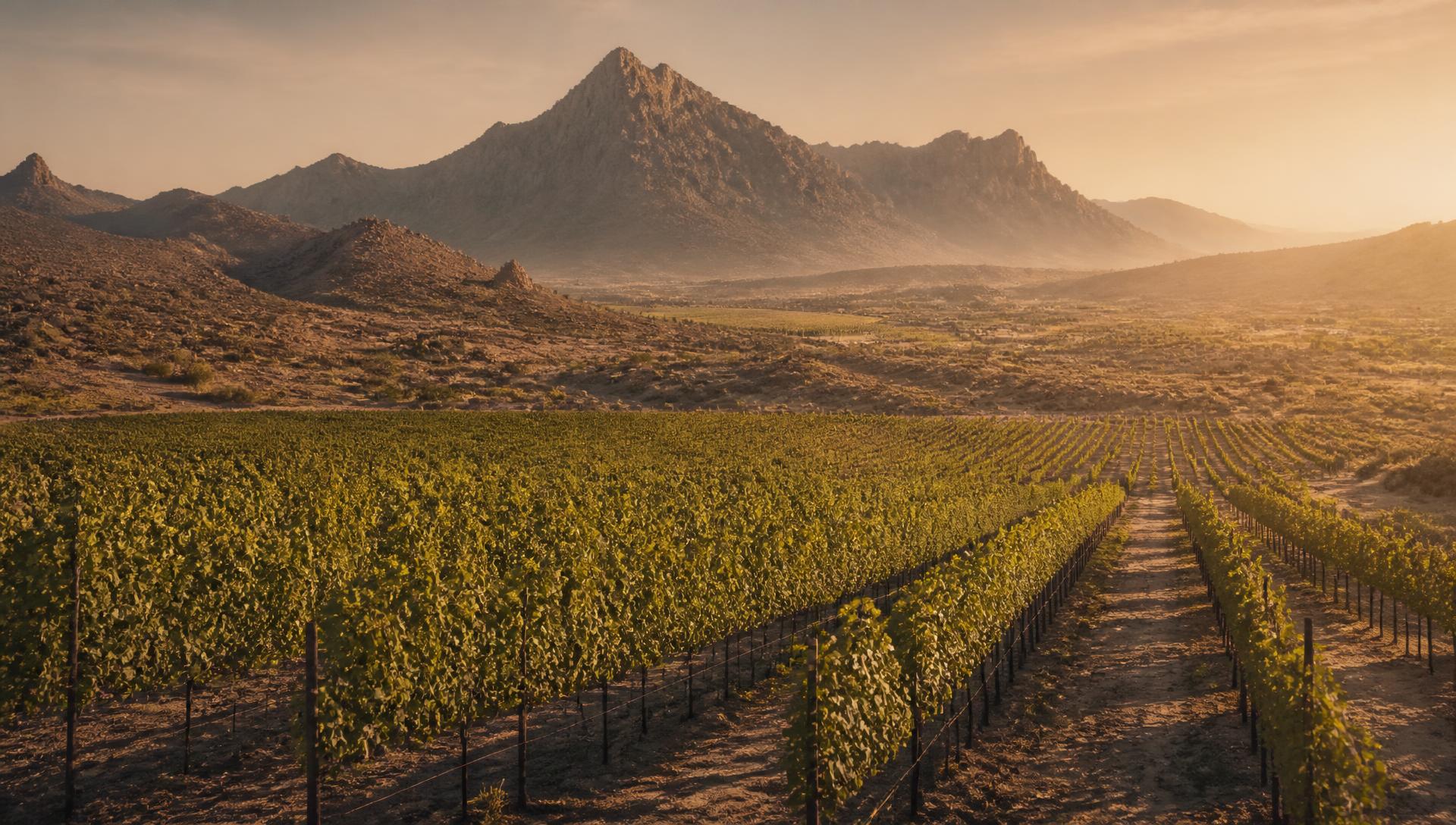 Viñedos de Parras de la Fuente al atardecer con la sierra al fondo