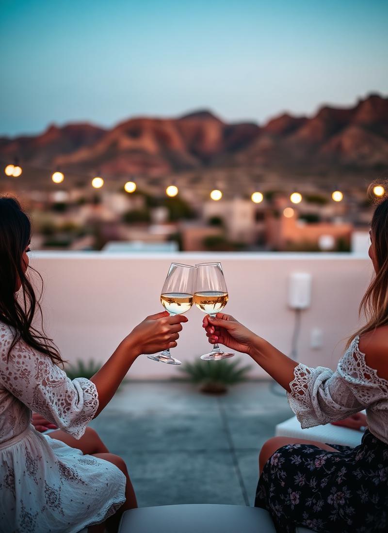 Brindis en una terraza al atardecer