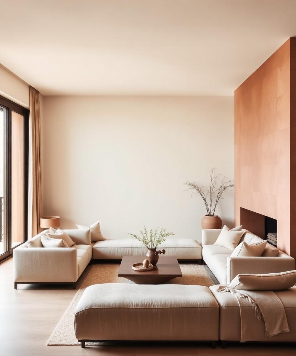 Sala amplia en tonos cálidos con luz natural